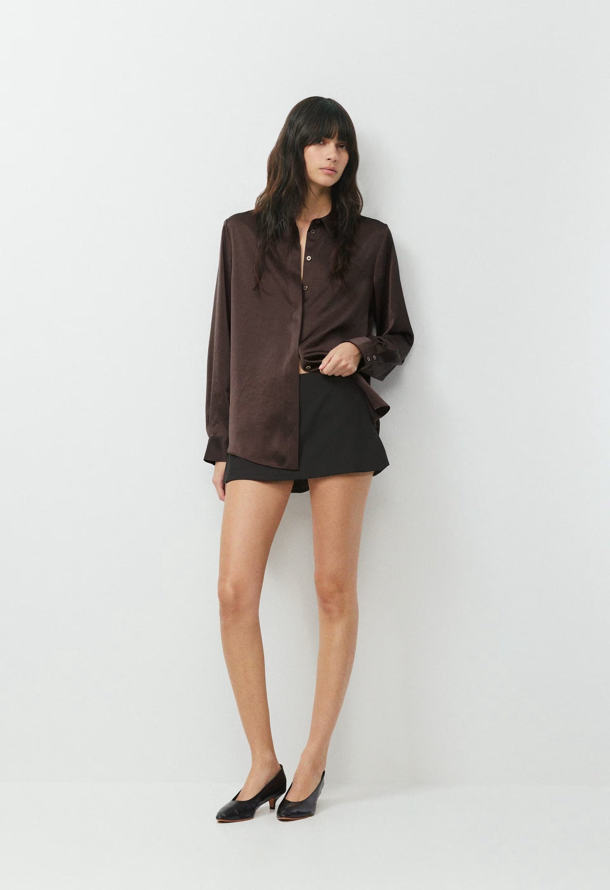 Baker Satin Shirt - RICH MOCHA BROWN