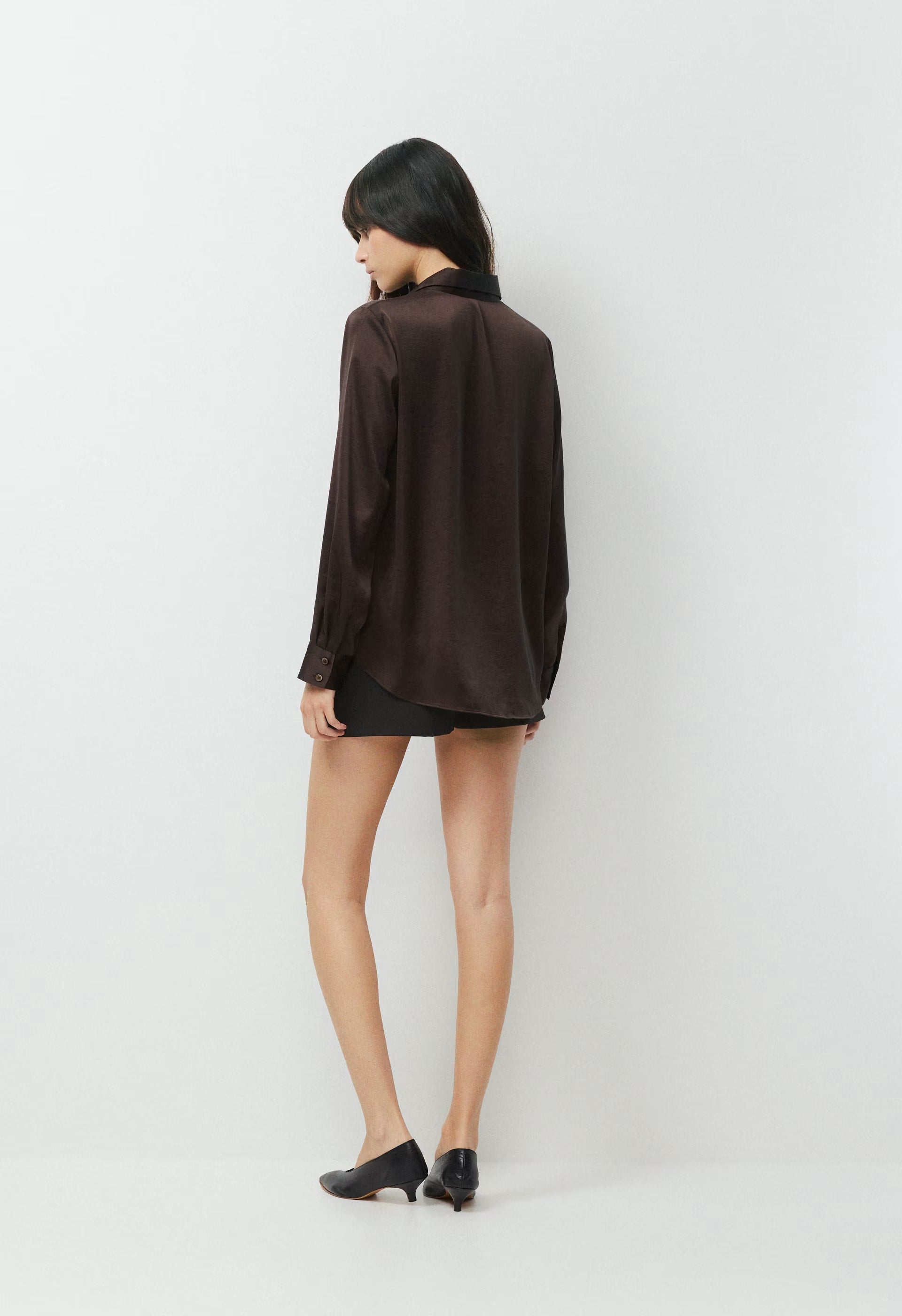 Baker Satin Shirt - RICH MOCHA BROWN