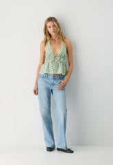 Sheila Linen Halter Top - LEMONADE/ RIPPLE BLU