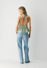 Sheila Linen Halter Top - LEMONADE/ RIPPLE BLU
