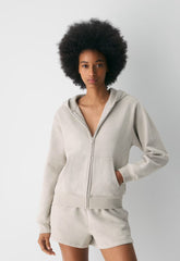 Cozy Sweatfleece Perfect Zip Hoodie - HEATHER ECRU