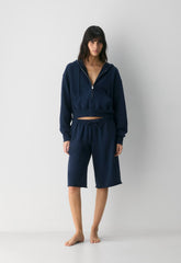 Terry Sweatfleece Boyfriend Boxy Zip Hoodie - ADMIRAL