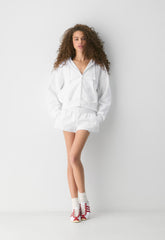 Terry Sweatfleece Boyfriend Boxy Zip Hoodie - WHITE