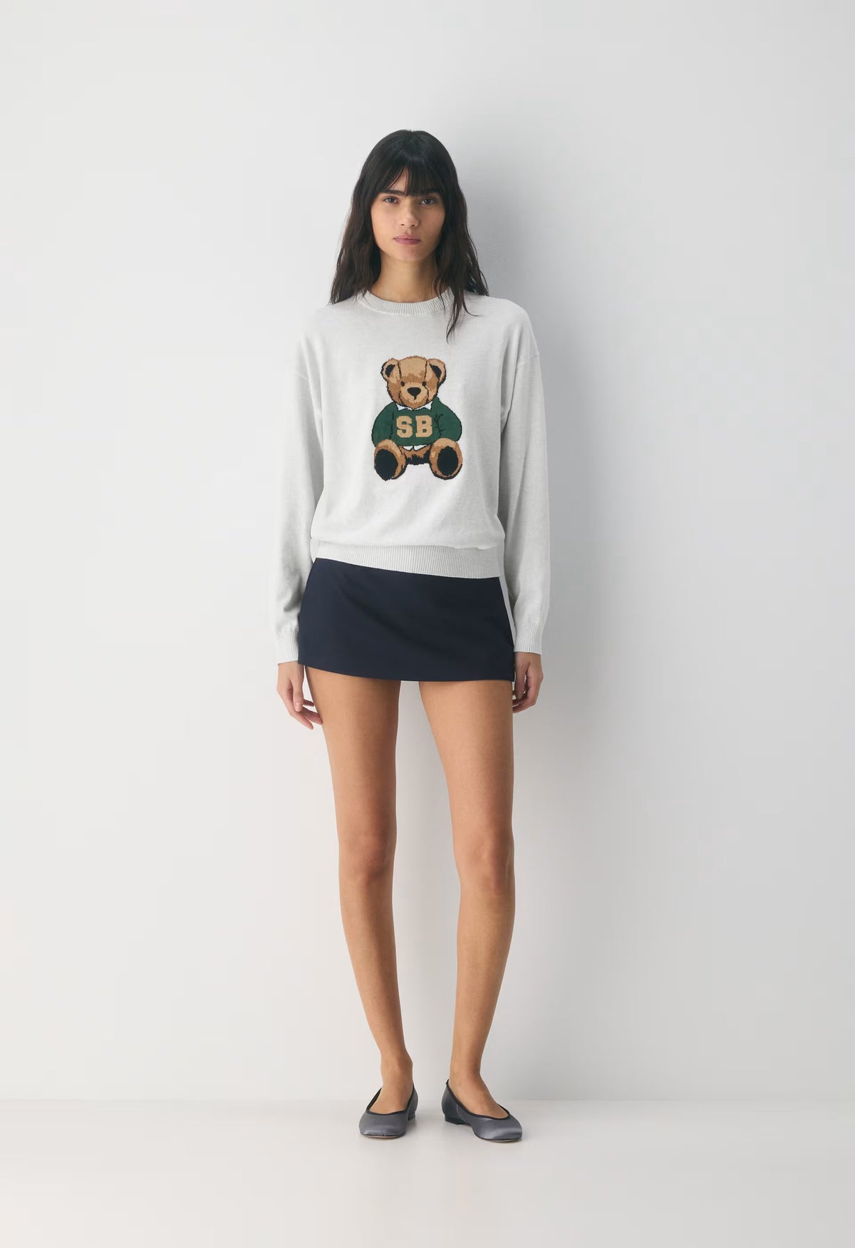 Cotton Charm™ Prep Icon Sweater - H CLD WHT/ TEDDY BEAR