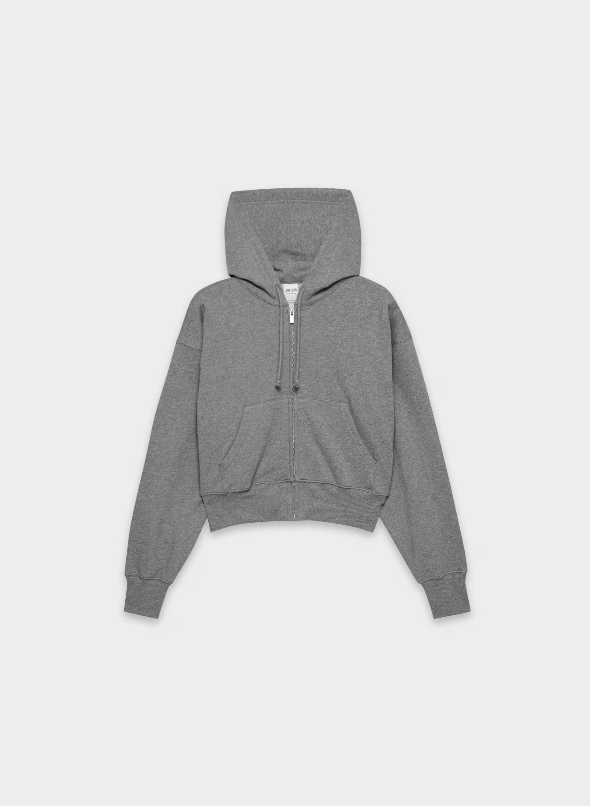 Terry Sweatfleece Boyfriend Boxy Zip Hoodie - HEATHER DARK GREY