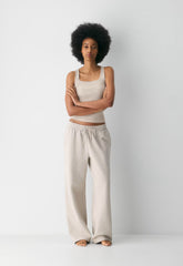 Cozy Sweatfleece Boyfriend Wide Sweatpant - HEATHER ECRU