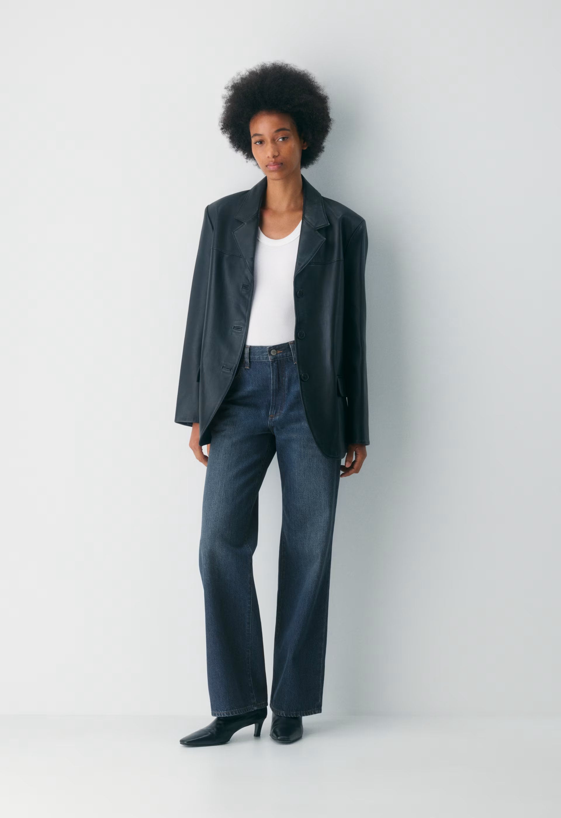 Denim Forum The Farrah Hi-Rise Wide Jean - BE ABOUT DARK BLEU