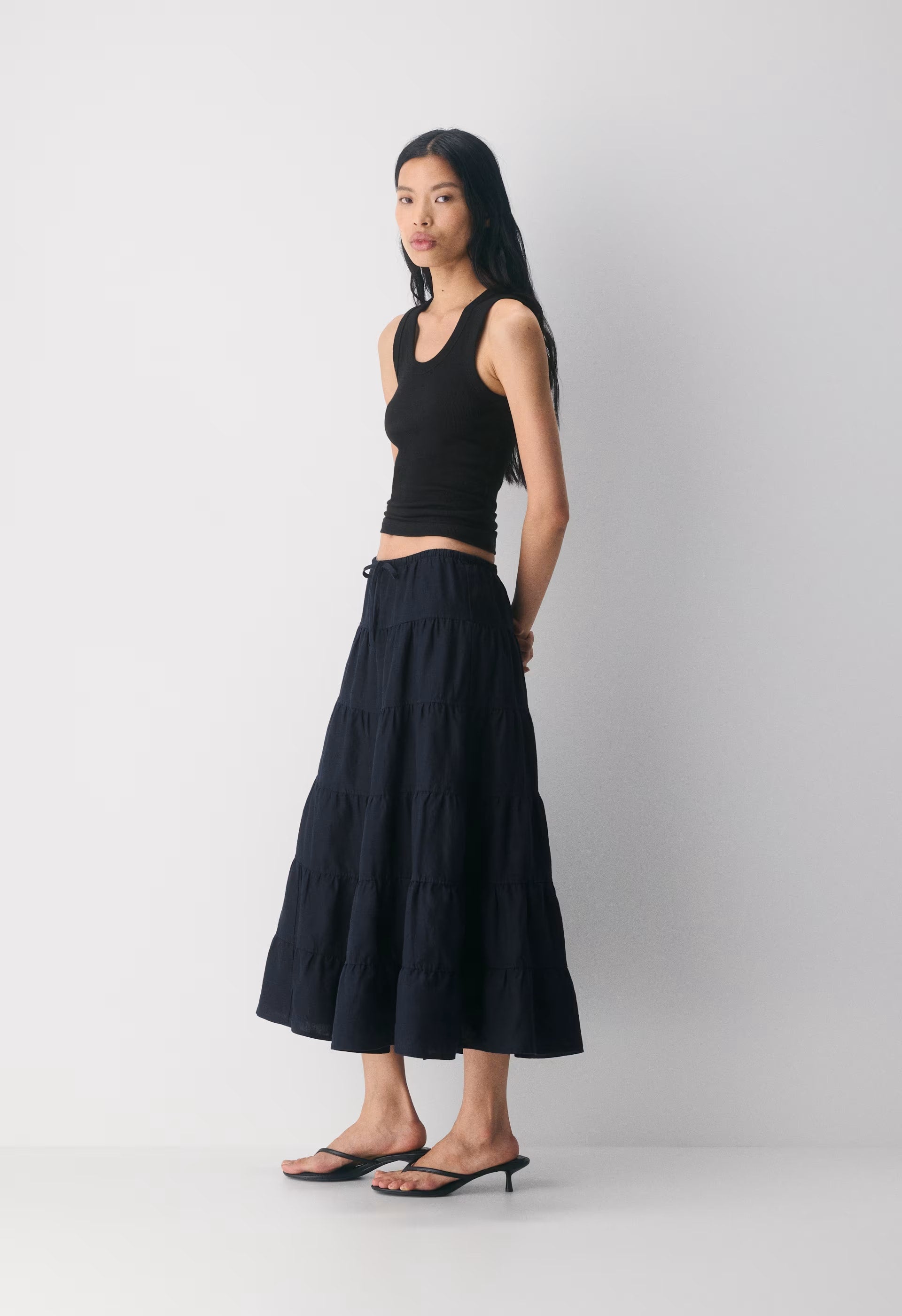 Bouquet Linen Skirt - DARK NIGHT NAVY