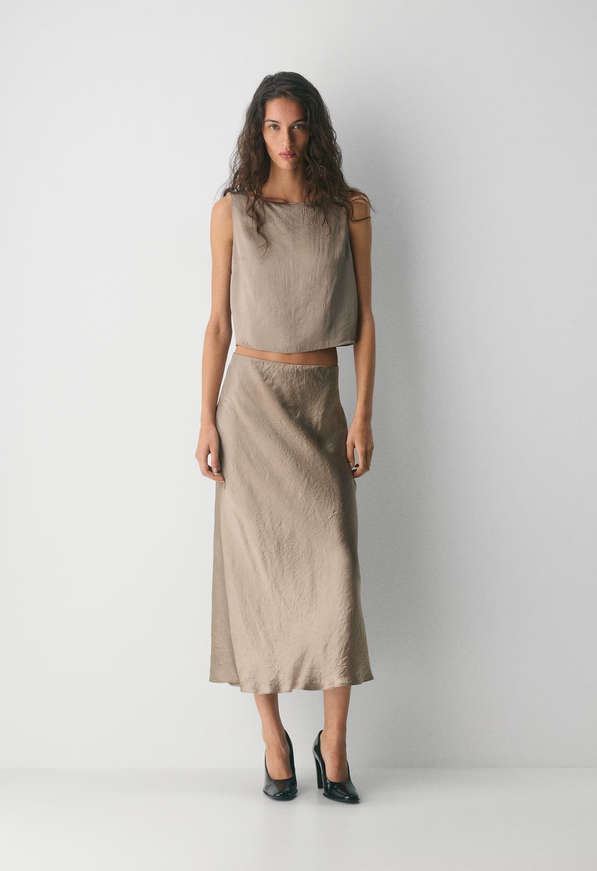 Slip Satin Maxi Skirt - NOMAD TAUPE