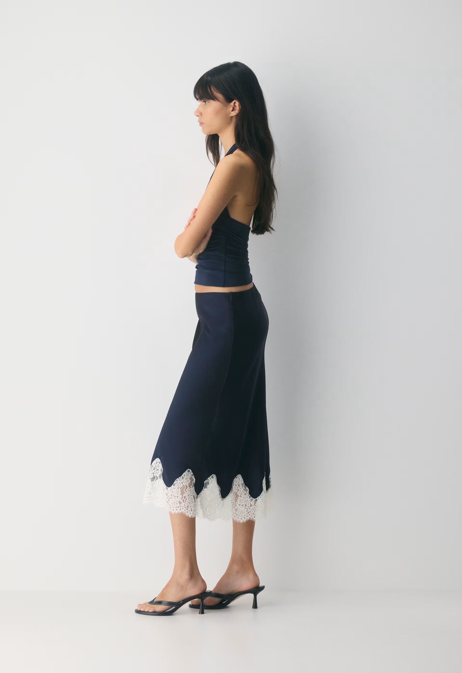 Henrietta Satin Skirt - BLK/SPRKLNG CHMPGN