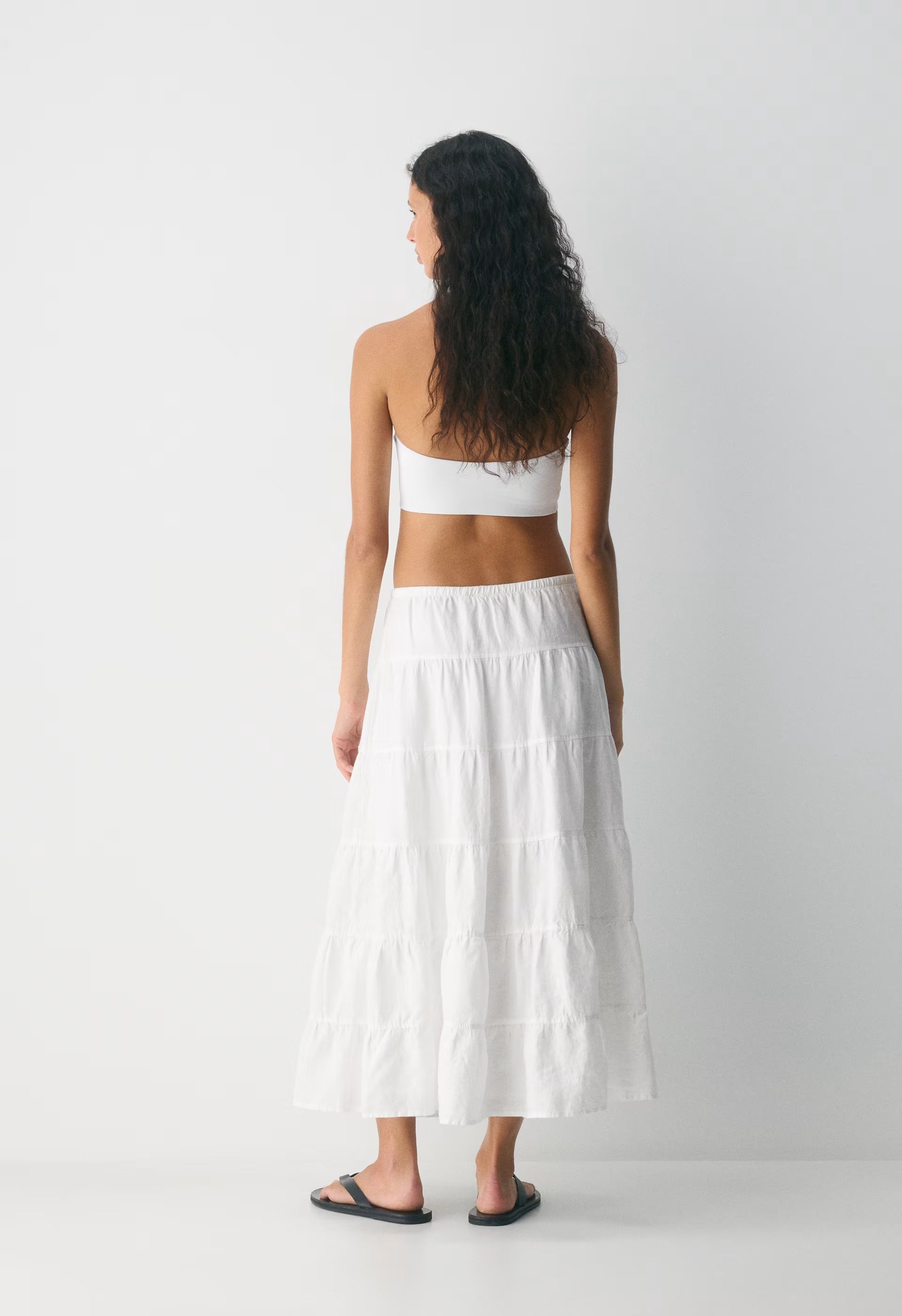 Bouquet Linen Skirt - WHITE