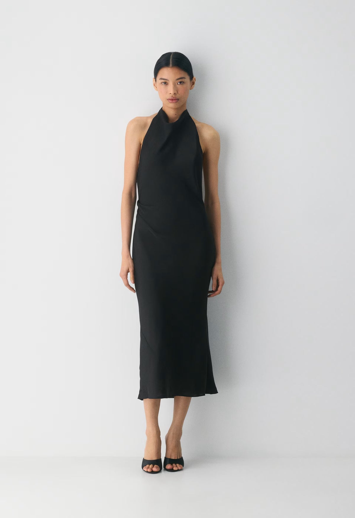 Audience Satin Maxi Halter Dress - BLACK