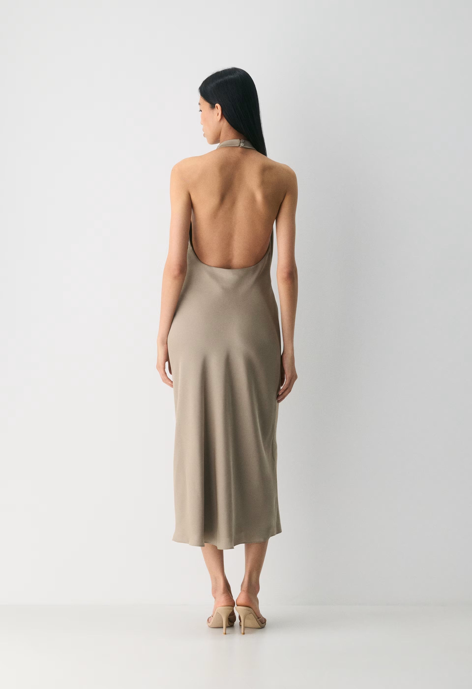 Audience Satin Maxi Halter Dress - NOMAD TAUPE