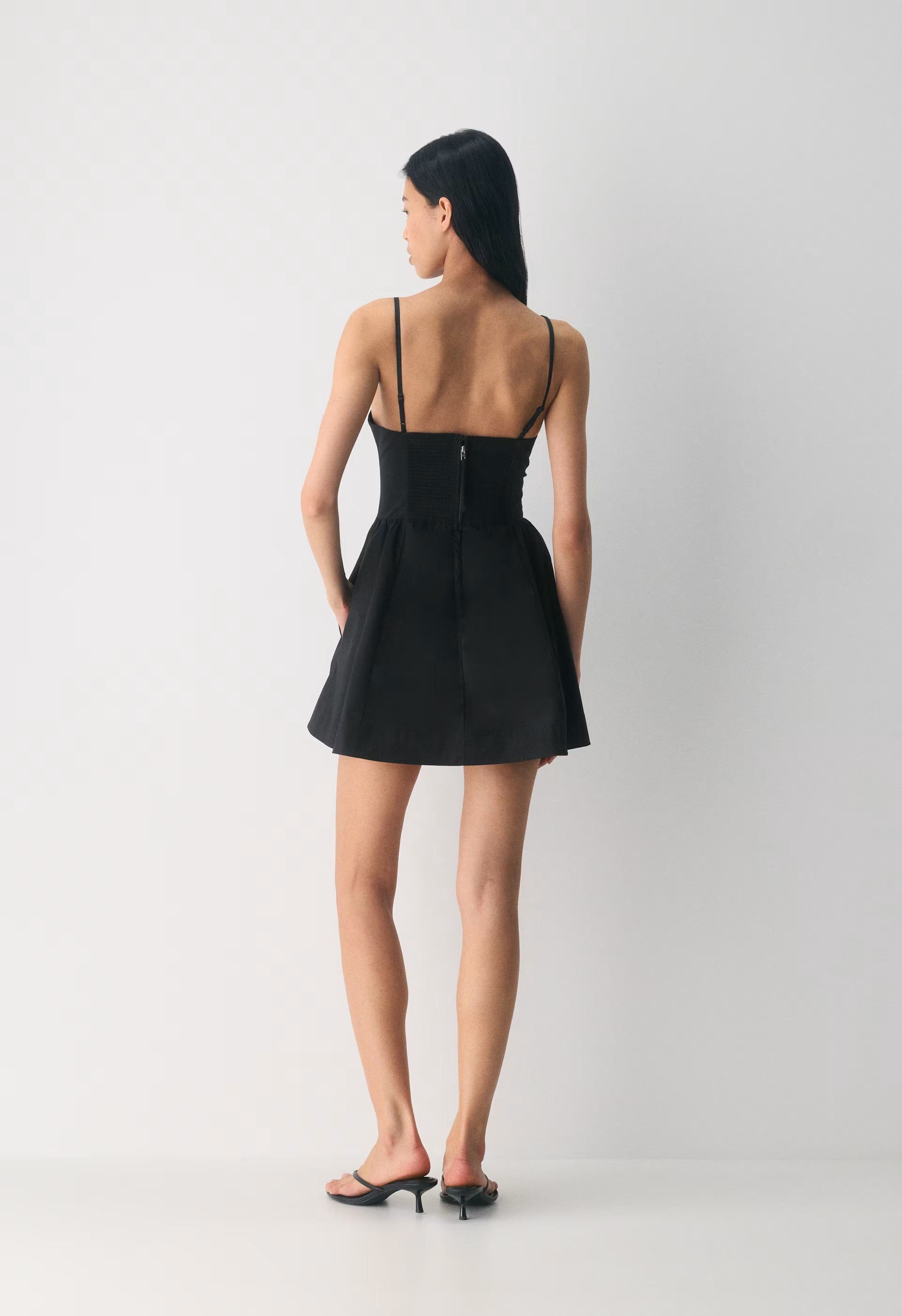 Technique Poplin Mini Cami Dress - BLACK