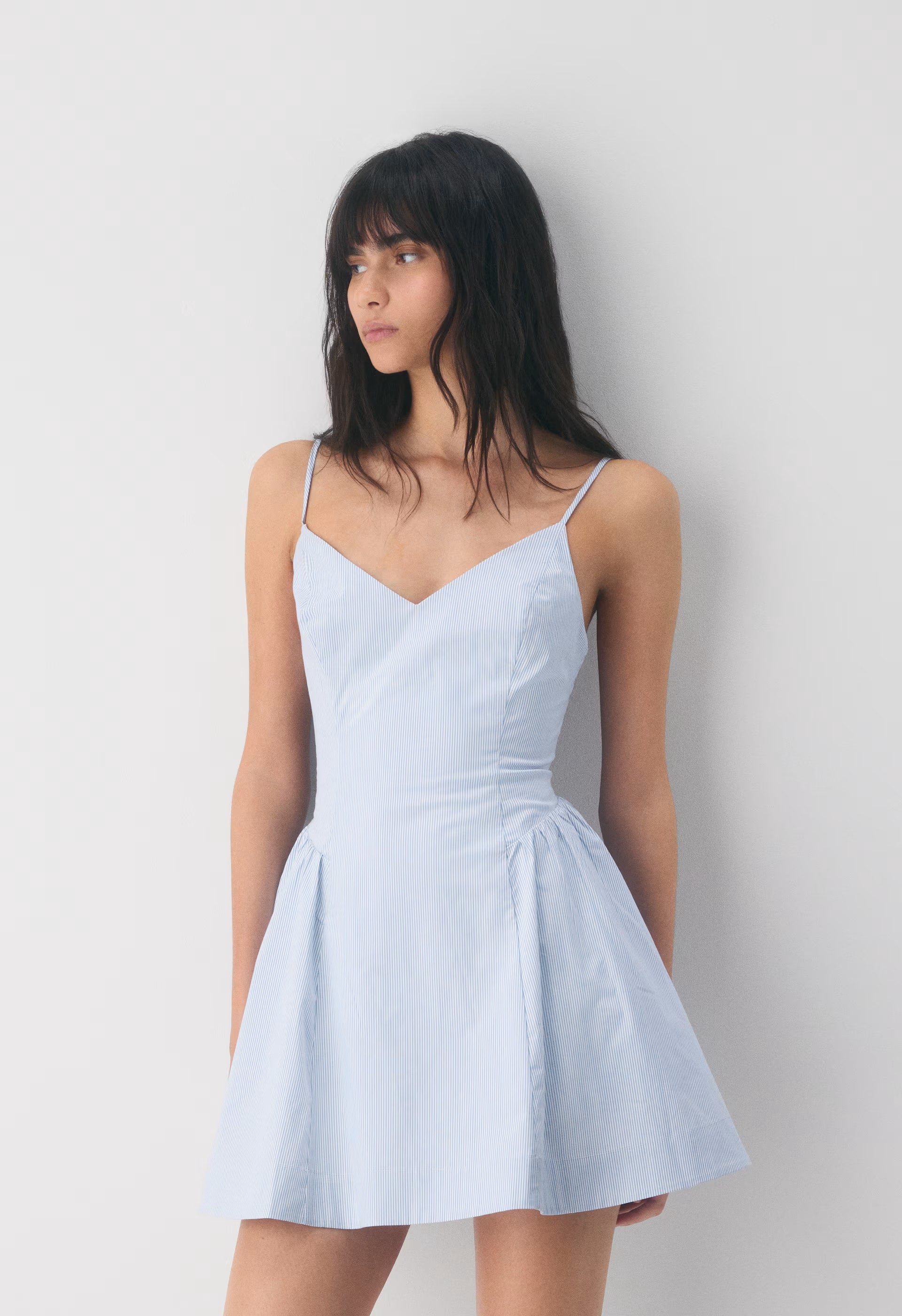 Technique Poplin Mini Cami Dress - INGRD STRP FR BL/B WH