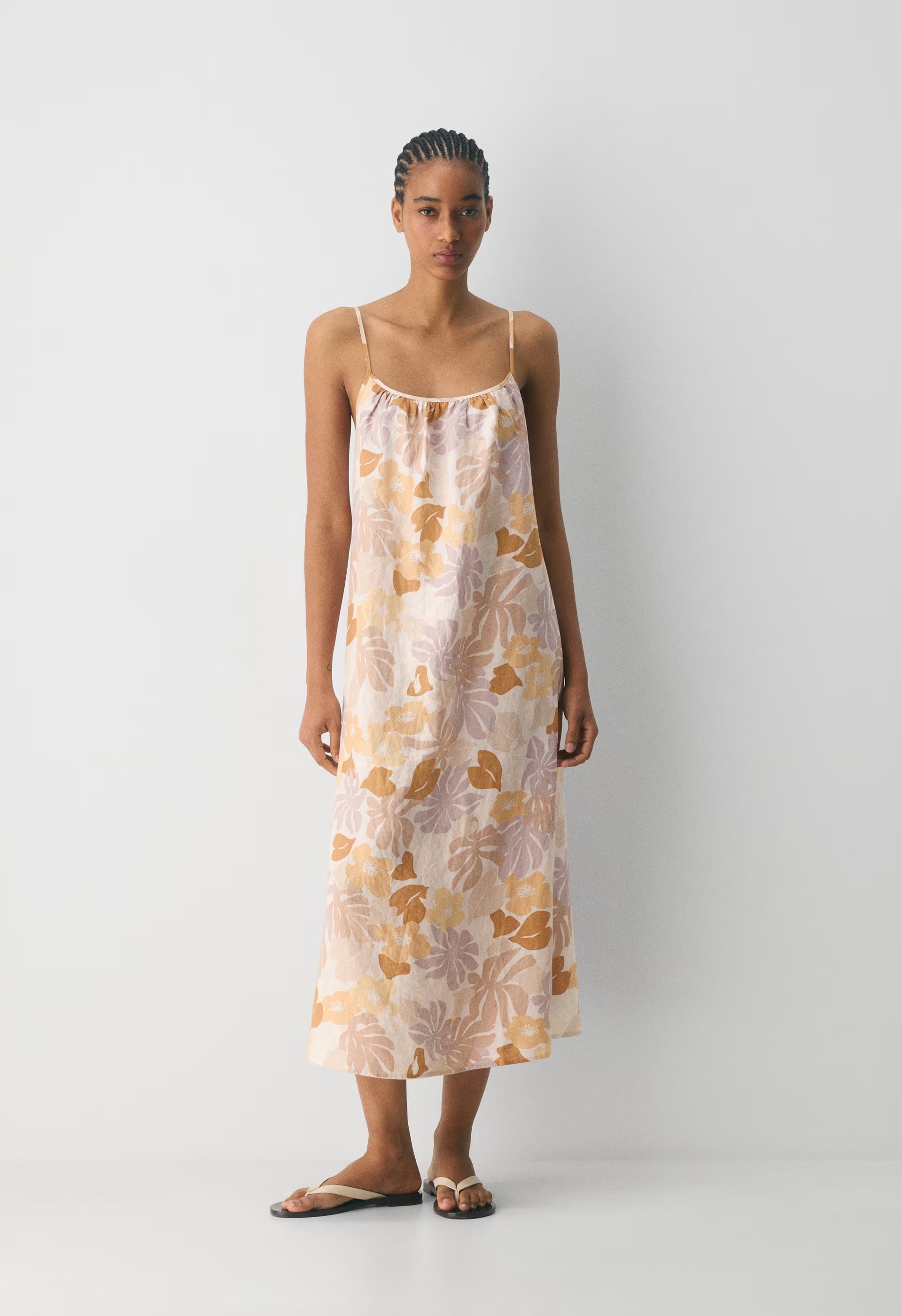 Wellbeing Linen Dress - BARE ROSE/ YELLOW