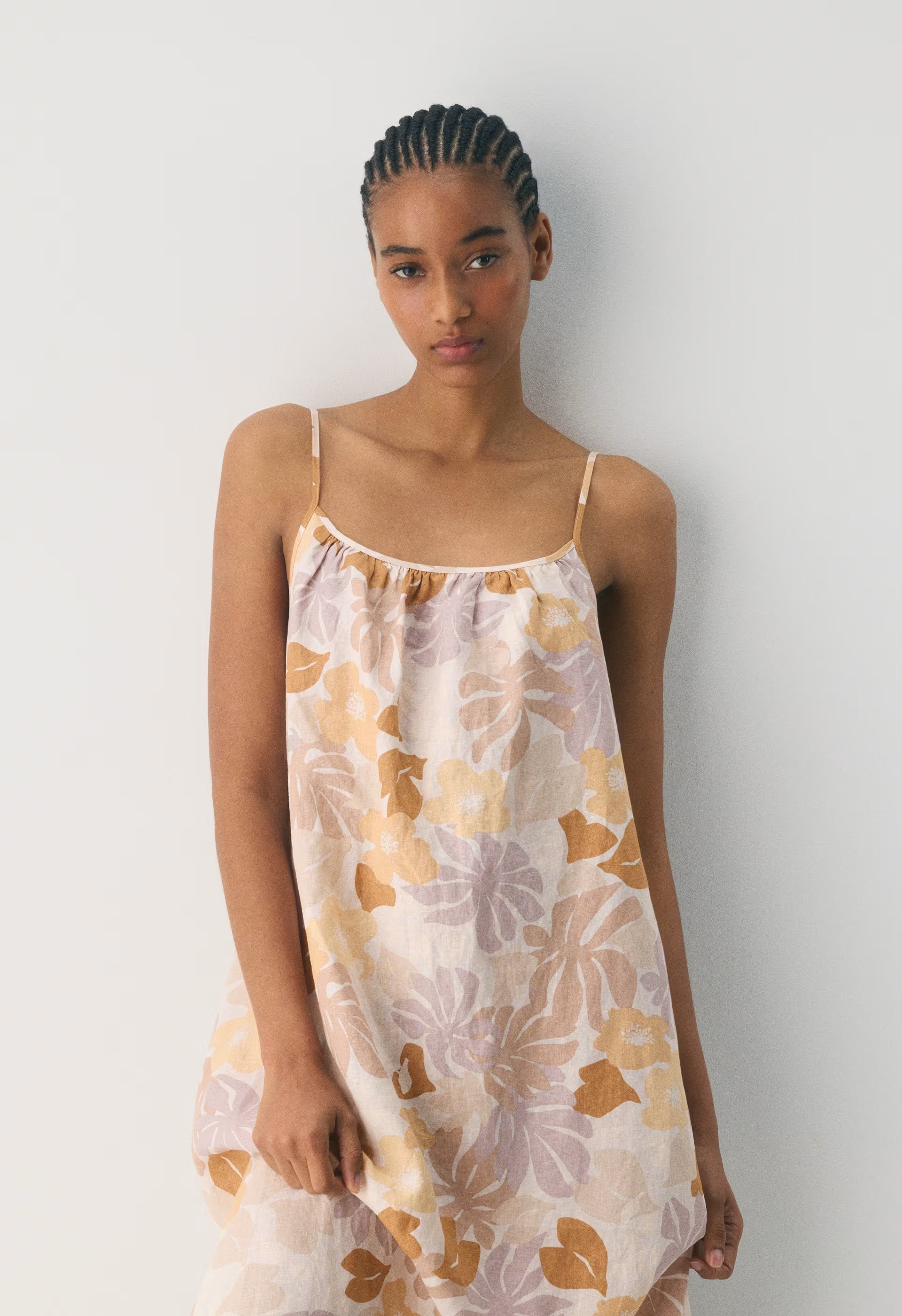 Wellbeing Linen Dress - BARE ROSE/ YELLOW