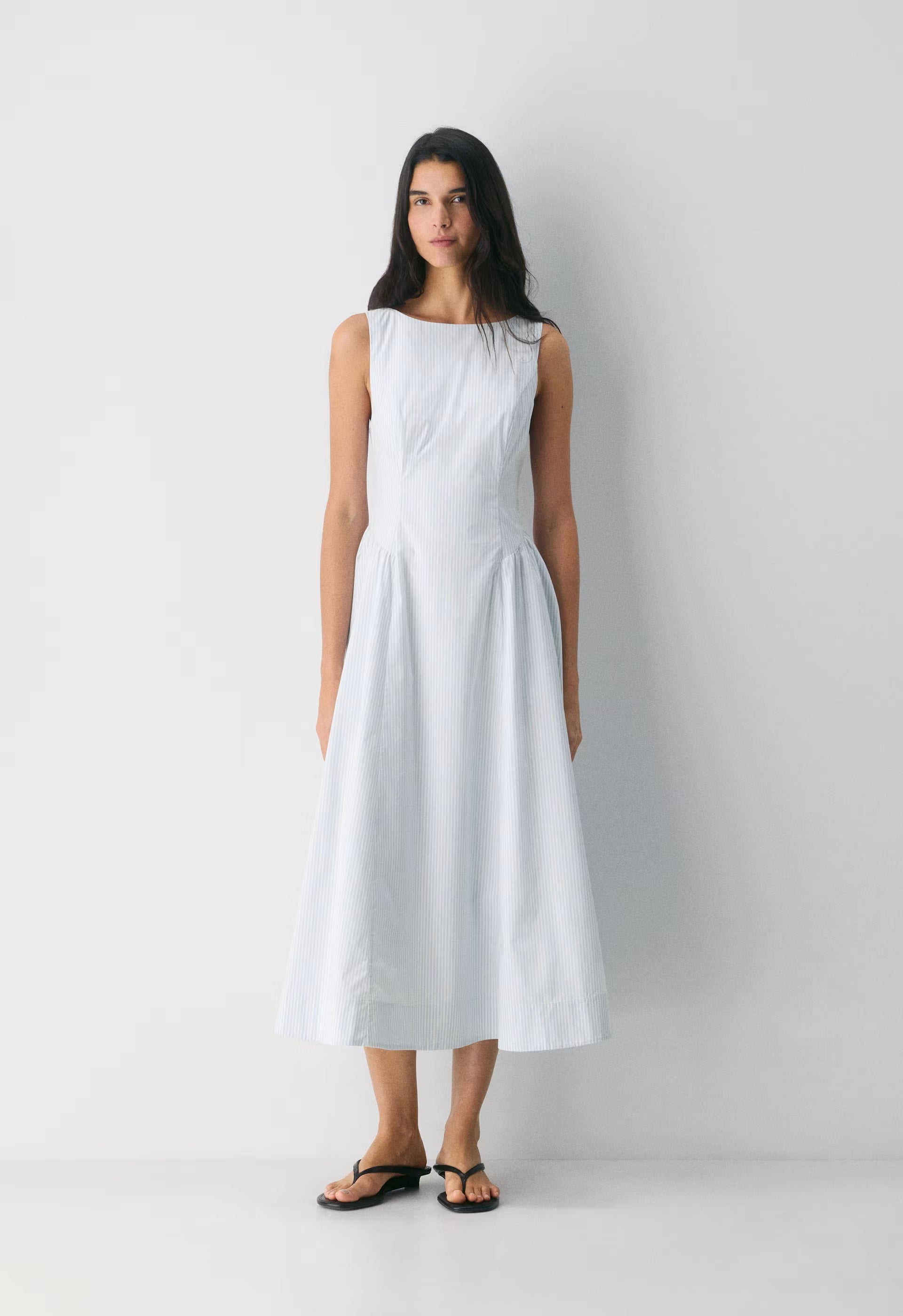 Tina Poplin Dress - CRMN STRP DEW BL/WHT