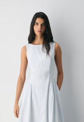 Tina Poplin Dress - CRMN STRP DEW BL/WHT