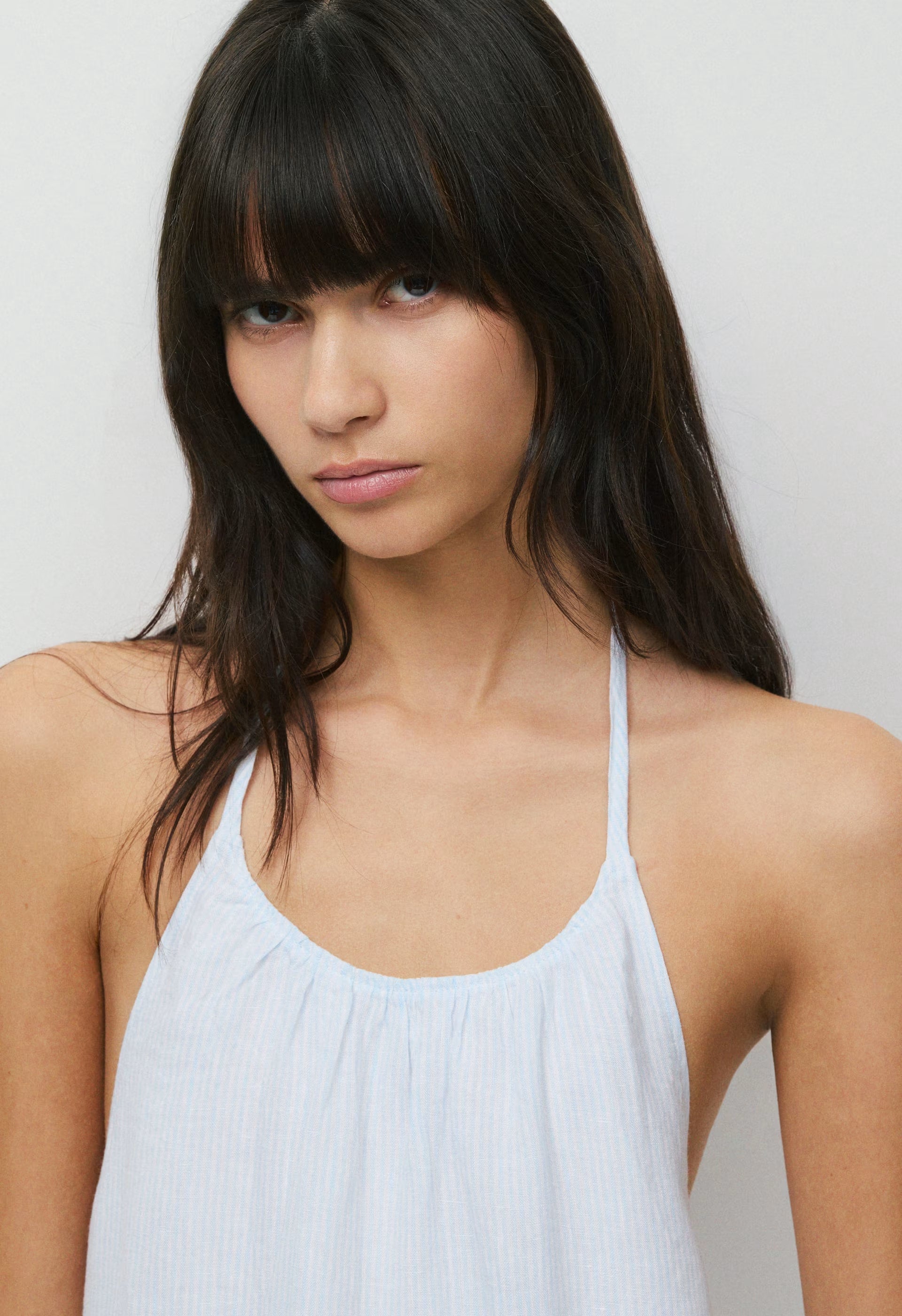 Sunpost Linen Halter Dress - WLN STP WHT/CRNFLR BL