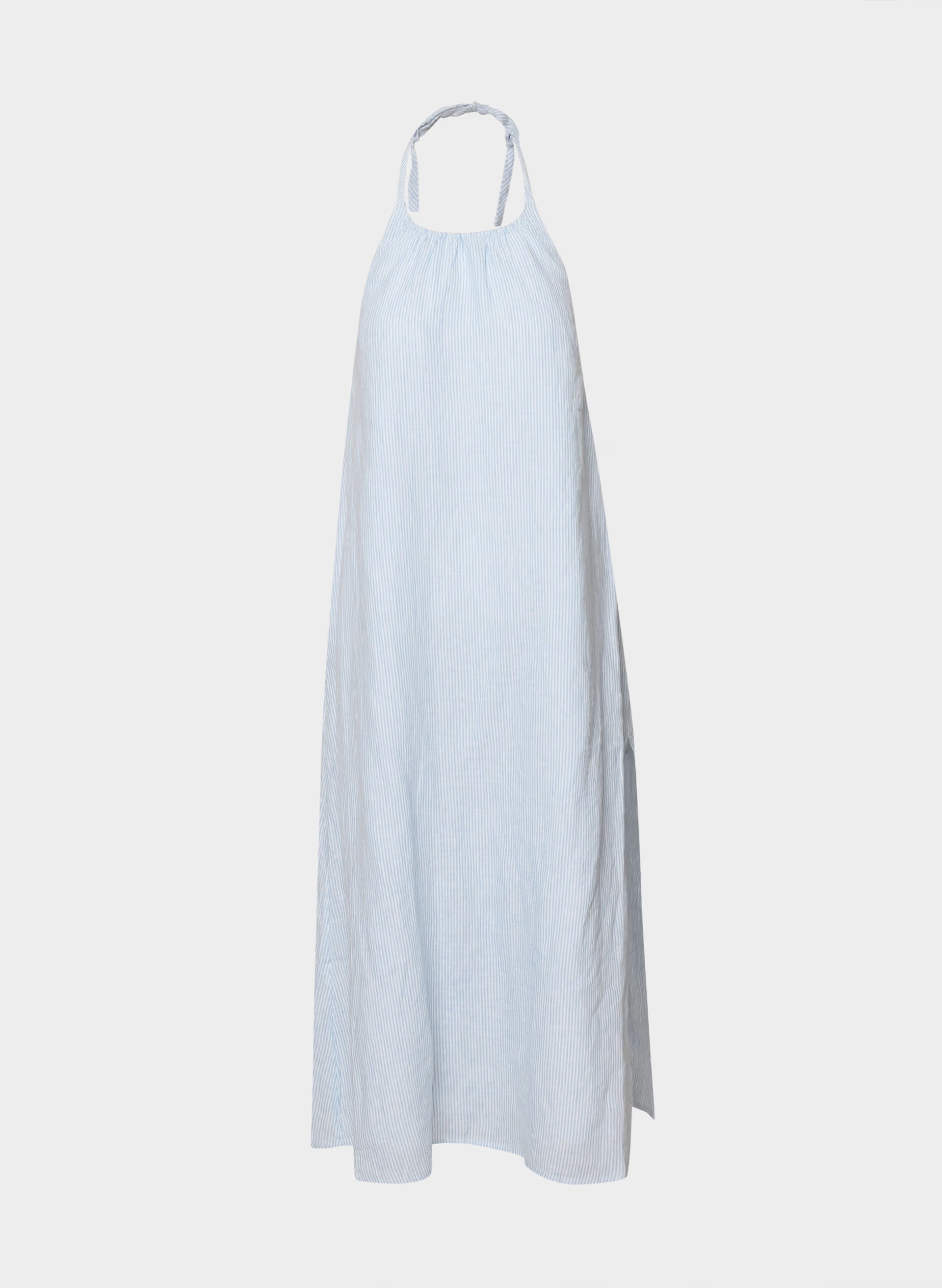 Sunpost Linen Halter Dress - WLN STP WHT/CRNFLR BL