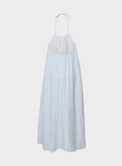 Sunpost Linen Halter Dress - WLN STP WHT/CRNFLR BL