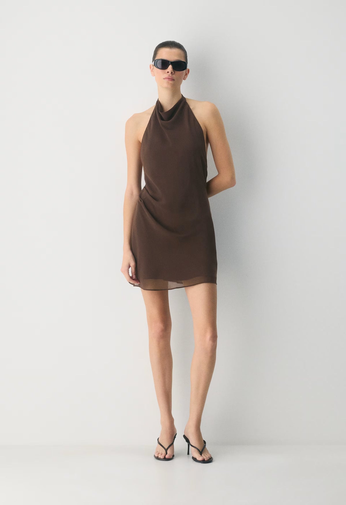 Fête Chiffon™ Audience Mini Halter Dress - RICH MOCHA BROWN