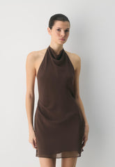 Fête Chiffon™ Audience Mini Halter Dress - RICH MOCHA BROWN