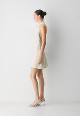 Audience Satin Mini Halter Dress - MATTE PEARL