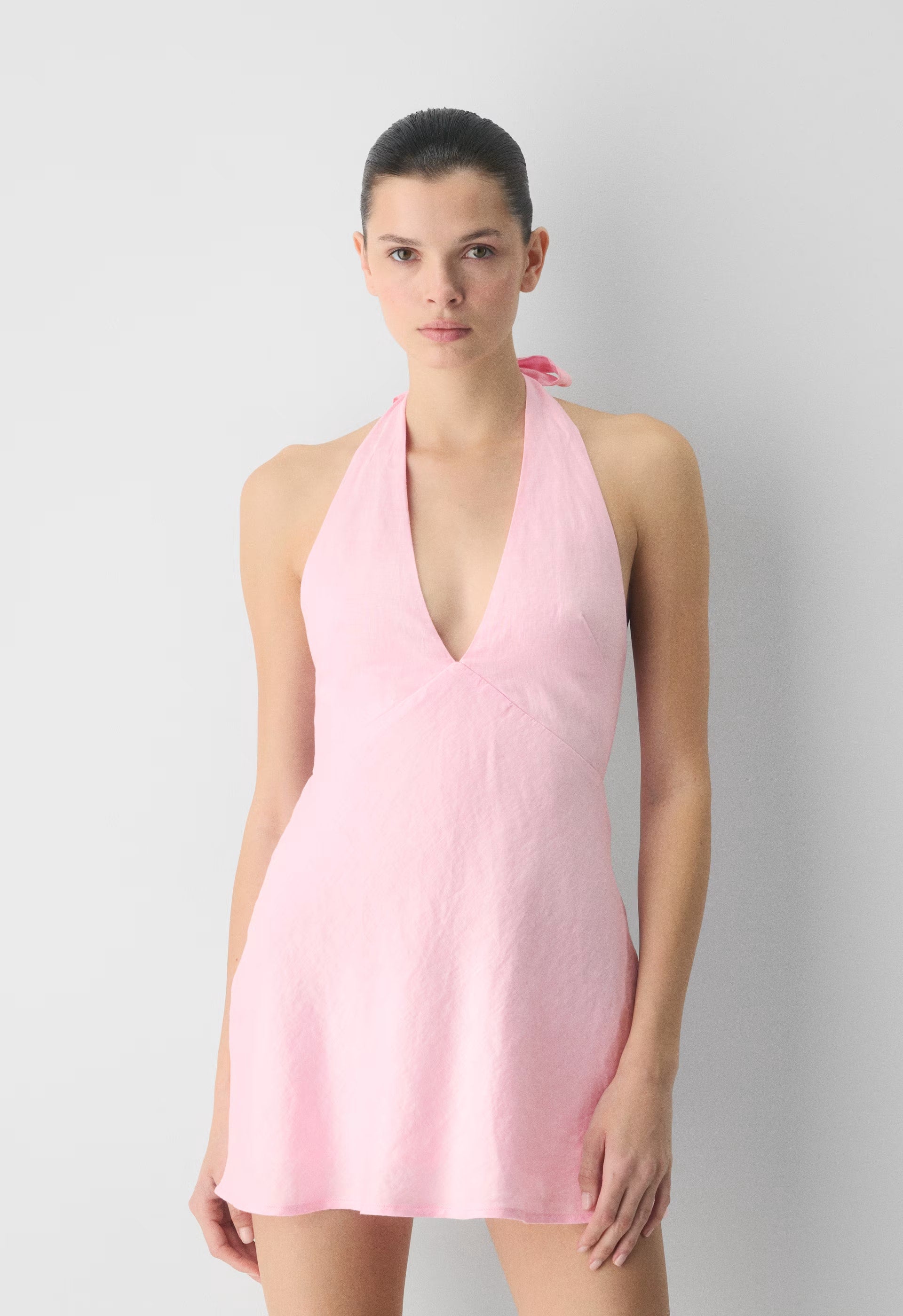 Nightscape Linen Halter Micro Dress - MILKSHAKE PINK