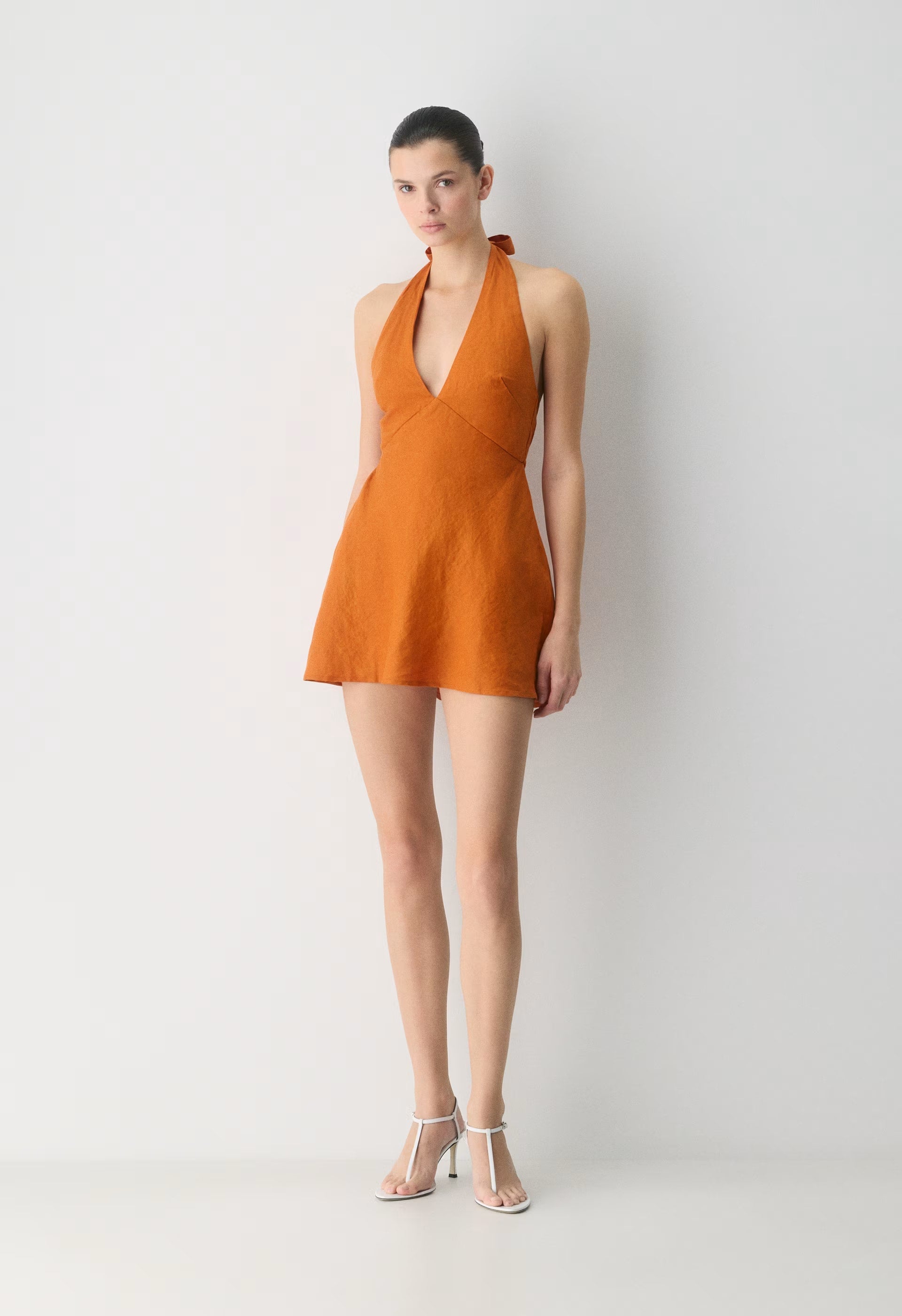 Nightscape Linen Halter Micro Dress - MESA ORANGE